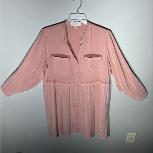Cloth & Stone Dress Womens Size 1X Pink Shirt Dress Tencel Knee Length Lagenlook